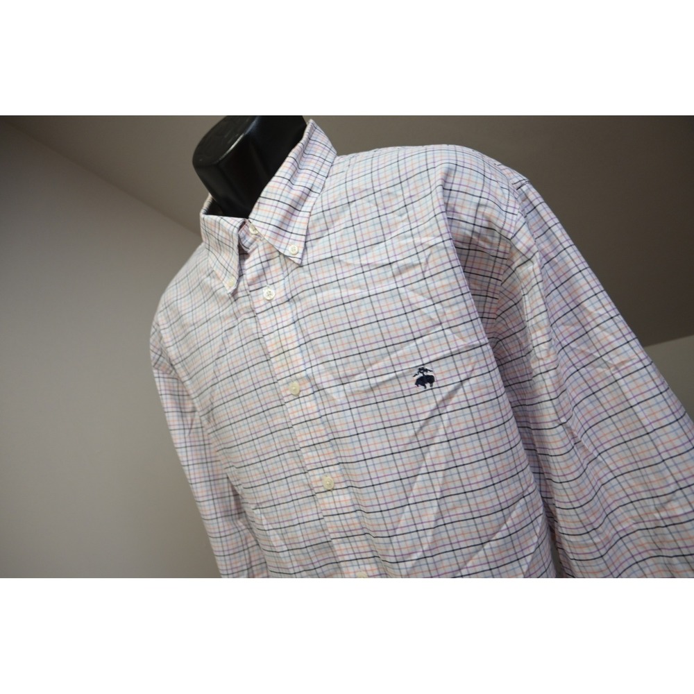 Brooks Brothers Button Down Dress Shirt Mens XL White Tattersall Plaid Non-Iron